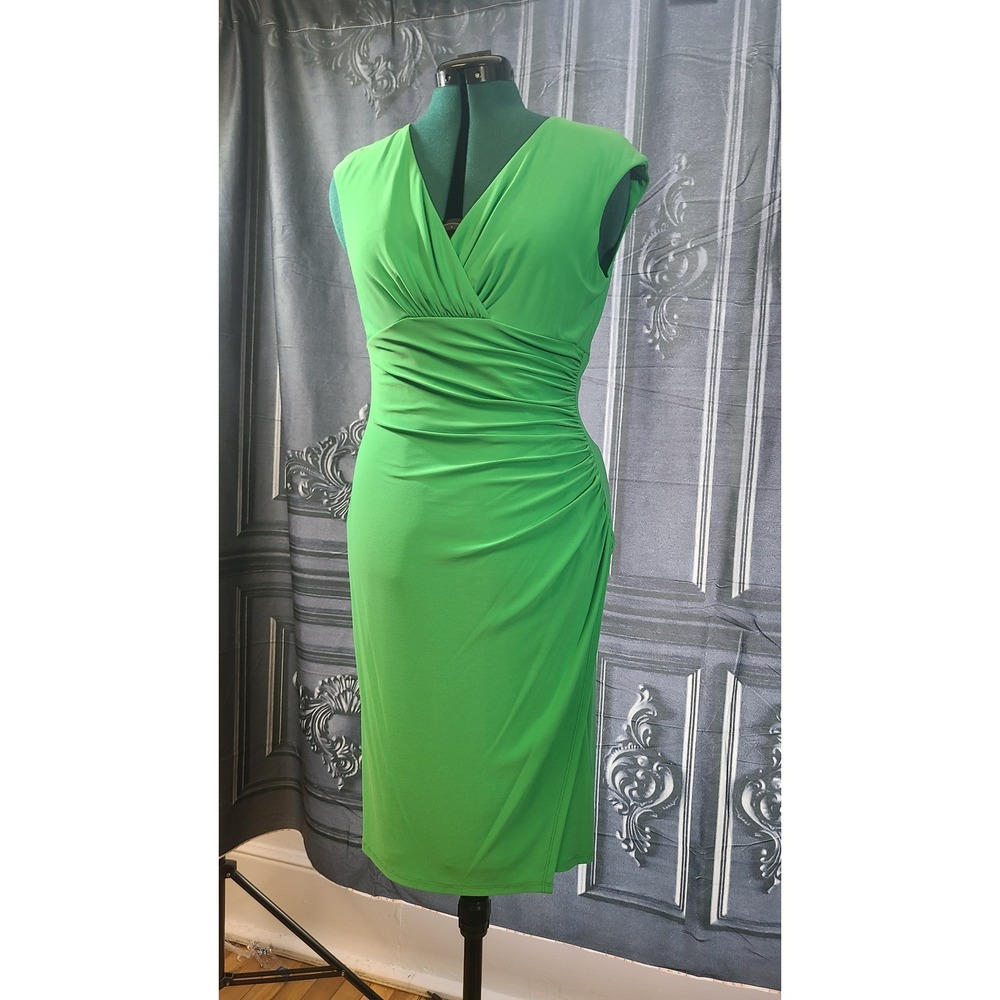 Ralph Lauren Green Ruched Faux Wrap Dress size 6